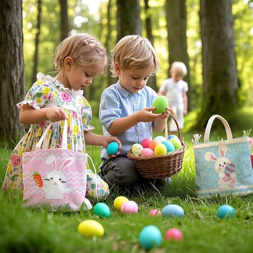 Image of 2 Pcs Easter Egg Baskets for Kids, Easter Eggs Hunt Basket for Kids Empty, Pink Bunny Basket Egg Gifts Bags for Girls Boys Party Favors