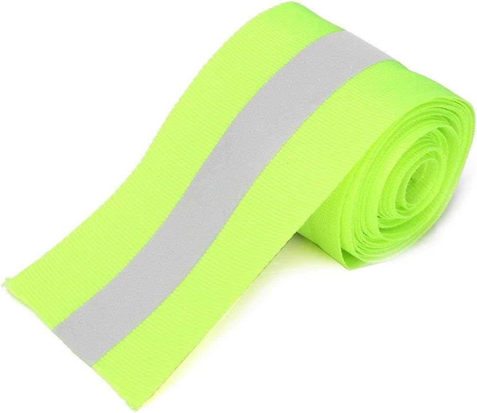 Imported Silver Reflective Tape Safty Strip Sew on Lime Green Synth Fabric 3 Meters
