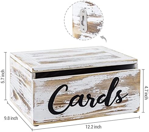 MyGift Wall Mounted Whitewashed Solid Wood Wedding Gift Card Holder Box, Event Card Collection Box, Reception Gift Card Thank You Cards Holder with Hinged Lid