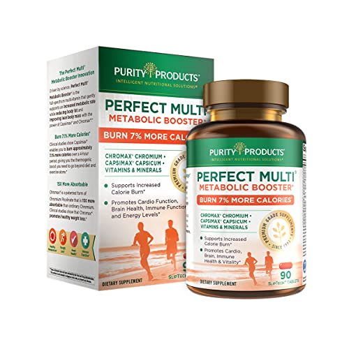 Purity Products Perfect Multi Metabolic Booster Multivitamin W/ Metabolism Boosters (Chromax Chromium Picolinate & Capsimax) – Burn An Extra 104 Calories + Energy, Heart, Immune Support - 90 Tabs #TOP14