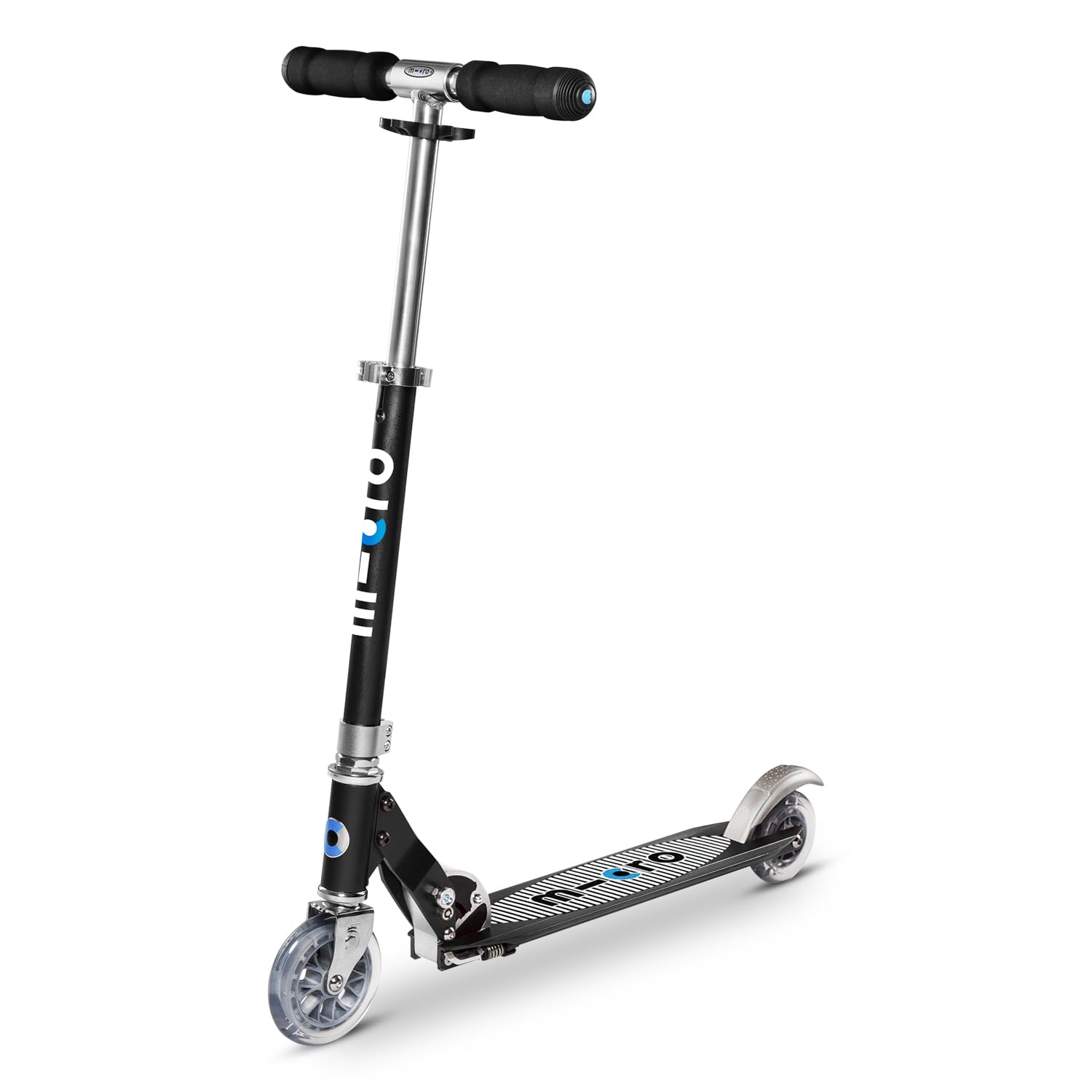 Micro Sprite SA0133 - Patinete Plegable para niños, Color Negro con Cinta de Agarre a Rayas