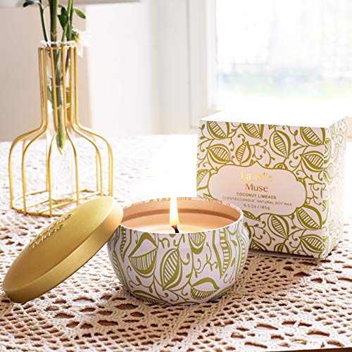La Jolie Muse Coconut Limeade Scented Candle, Coconut Lime Candle, Natural Soy Wax Candle, 45 Hours Long Burning, Home Fragrance, Portable Travel Tin Candles, 6.5 Oz #TOP2