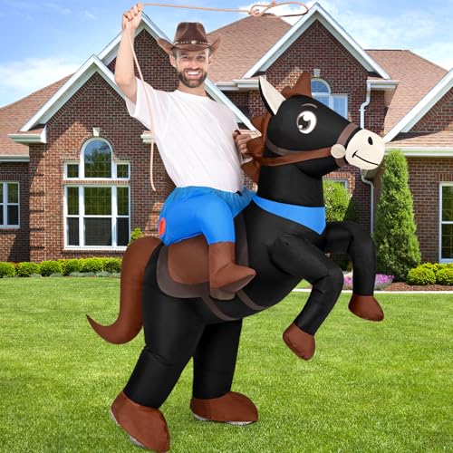 Qtencas Inflatable Horse Costume for Adults Men Women Cosplay Party, Cowboy Halloween Horse Costume for Halloween Party, Black by Qtencas - Used condition - Image 7