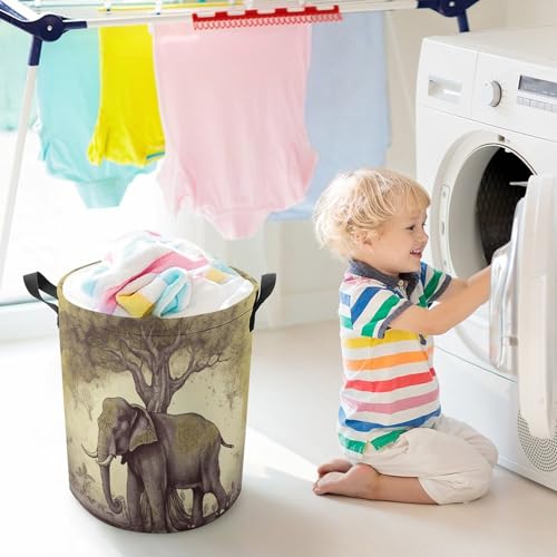 Panier à linge éléphant asiatique avec arbre grand panier pliable - 7