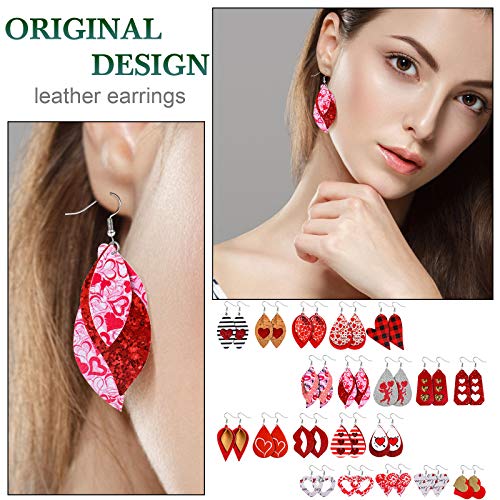 20 Pairs Valentine's Day Leather Earrings For Women Lightweight Faux Leather Teardrop Dangle Earrings Heart-Shaped Print Drop Earrings Set For Valentine's Day Wife Mom Girlfriend #TOP2
