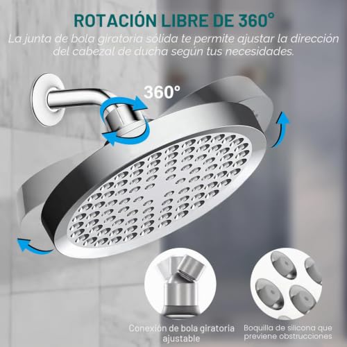 Miniatura 3 de Jinyomfly Cabezal De Ducha Anticalcárea, Redondo Cabezal De Ducha Lluvia, Cabezal De Ducha De Alta Presion, Cabezal De Ducha Fijo, Alcachofa Ducha Ahorro De Agua