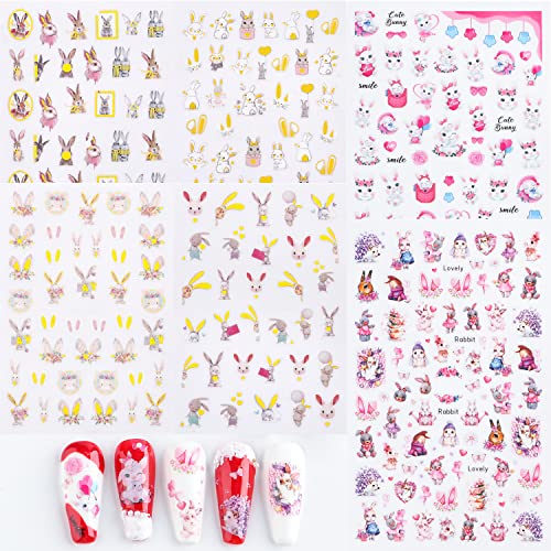 Easter Nail Art Stickers Cute Bunny 3D Self Adhesive Nail Stickers Decal Cartoon Bunny Rabbit Design For Kid Women Nail Art Decoration Supplies For Acrylic Nails 6 Sheets #TOP8