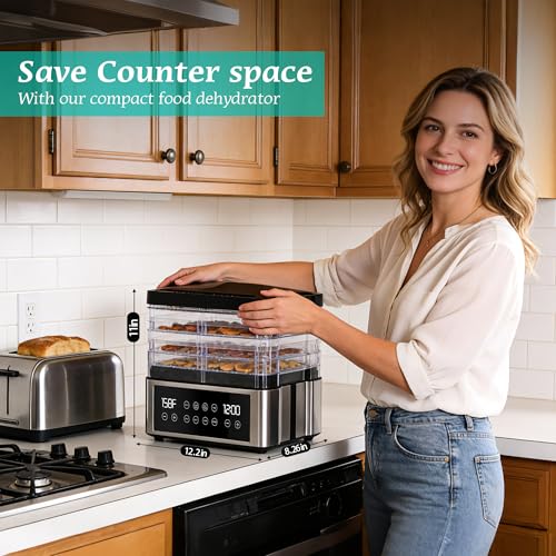 Image of Food Dehydrator, One-Touch Dehydrator with Automatic Temperature Control 5 BPA-Free 11.4 inch Trays for Jerky, Dog Treats, Herbs, Meat, Fruit, and Yogurt