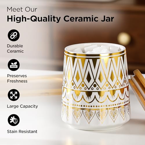 Image of UMAICeramic Jars For Kitchen Storage With Bamboo Lids And Tray | Airtight Kitchen Containers Set | Kitchen Accessories Items | Multipurpose Jars For Pickles Dry Fruits Nuts Pulses | 650ml (Set of 3)