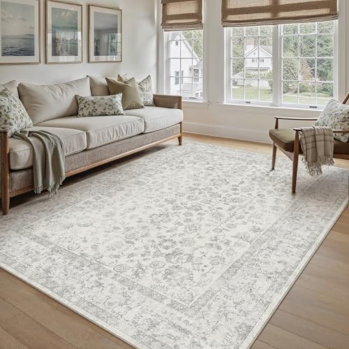 Vintage Grau Waschbarer Teppich Wohnzimmer 150x210cm kurzflor rutschfest Weich Bumen Boho Retro Teppiche für Küchen Schlafzimmer Esszimmer Bedroom L