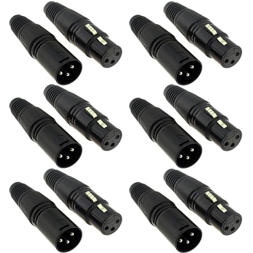 VISSQH 12 x 3 Pin XLR Connectors,XLR Solder Connector Microphone Audio Socket,3 Pin Microphone Cable Plug XLR Male Female Panel Mount Connector,for Microphone Speaker(black)