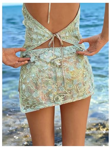 MakeMeChic Women's Sequin Mini Skirt Low Waist Tie Side Summer Sparkly Skirts2