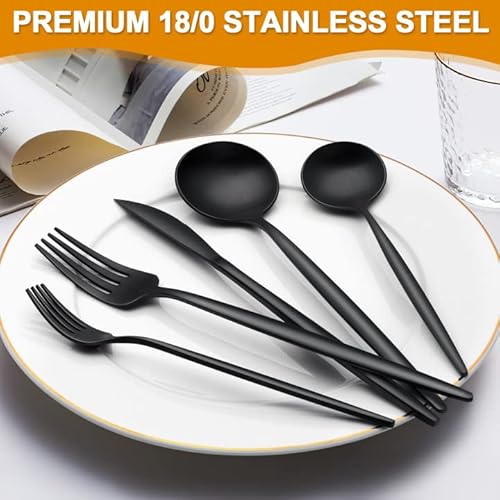 40 Pieces Black Silverware Set, Stainless Steel Flatware Set Service For 8, Tableware Cutlery Set, Utensils For Home, Restaurant, Hotel, Include Knife Fork Spoon Set, Dishwasher Safe #TOP3