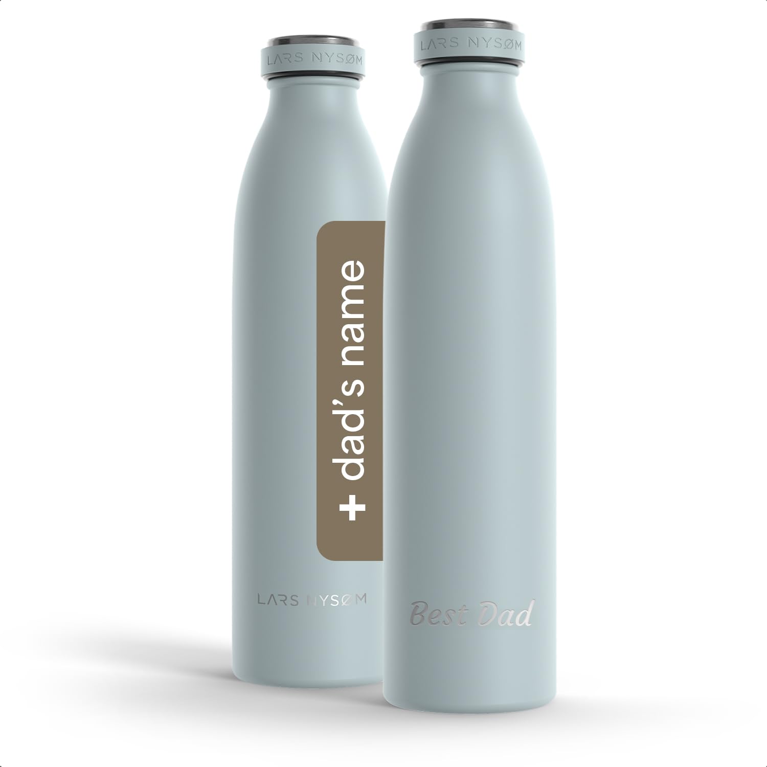 LARS NYSØM Personalised Stainless Steel Water Bottle 350ml, 500ml, 750ml, 1L, 1.5L | Insulated Bottle Suitable for Carbonated Drinks with Engraving | Bottle as Gift with Name (Sky Blue, 750ml) — image 1