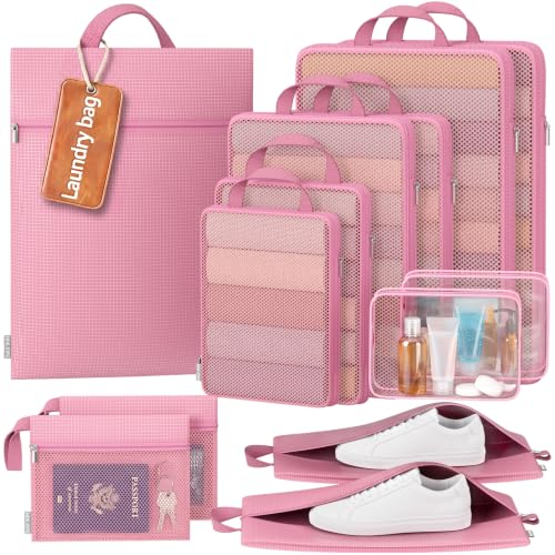 13 Set Compression Packing Cubes for Travel Essentials Luggage Collapsible Mesh Packing Cubes for 28 Inch Suitcase, Expandable Travel Packing Organizers with Laundry Shoe Bag