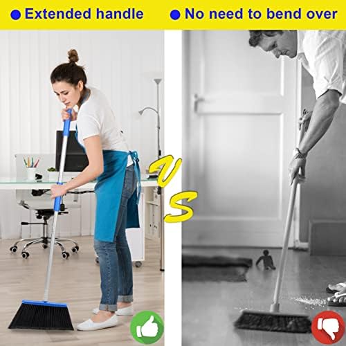 Heavy-Duty Broom with 48 Inch Long Handle Angle Broom for Outdoor Courtyard Garage Lobby Mall Market Floor Home Kitchen Room Office Cleaning Heavy Duty Sweeping
