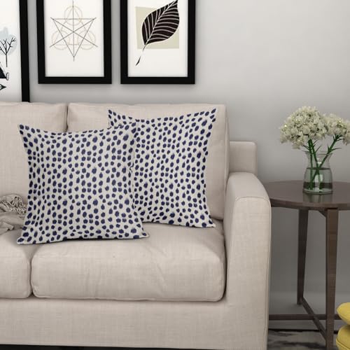 Navy Blue Cream Polka Dot Pillow Covers 22x22 Set of 2 Outdoor Modern Art Throw Pillows Boho Design Brush Strokes Decorative Pillowcase Square Cushion Cover Linen Pillow Case for Home Sofa Couch Bed by Sweetshow - Used condition - Image 7
