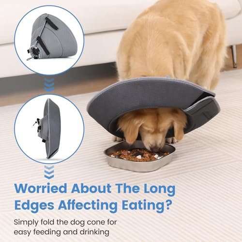 IDOGCHEW Halskrause Hund, Atmungsaktiv und Weich, Verstellbare Halskrausen für Hunde, Komfortabler Hundekragen für Leckschutz, Perfekt nach Operationen (Grau, L)