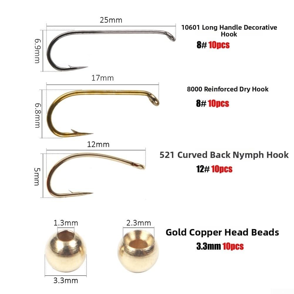Fliegenbinden-Set, 20-teiliges Fliegenfisch-Werkzeug-Set mit hochfesten Metallhaken, Perlen und Faden, Köderherstellungszubehör für Angler, mehrfarbig
