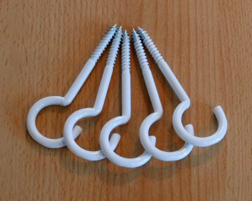 Preisvergleich Produktbild 5 Stück Schraubhaken Deckenhaken Wandhaken 100mm x 6,1 mm, weiss