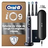 Oral-B iO 9 Cepillo de Dientes Eléctrico con Mango Recargable, 3 Cabezales y Estuche de Viaje con Cargador, Diseñado Por Braun - Negro