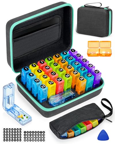 Monthly Pill Organizer 2 Times a Day, with Portable Hard Shell, Pill Cutter, 31-Day Box, Plastic...