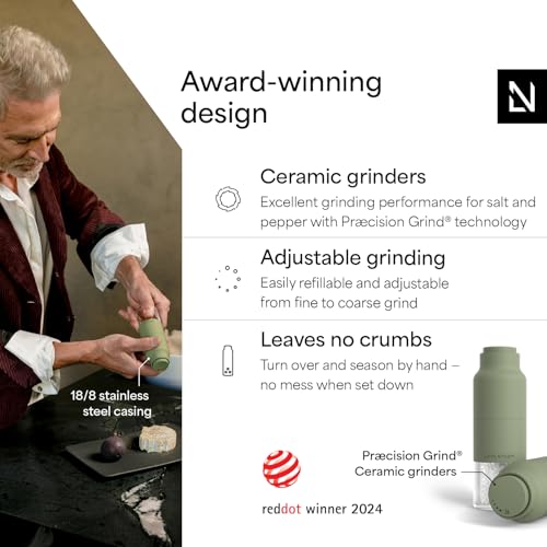 Image of LARS NYSOM Salt and Pepper Grinder Set, Stainless Steel Manual Salt and Pepper Mills, Adjustable Ceramic Grinder, Design Spice Shakers (Sage Green)