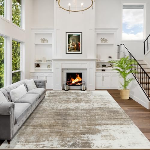 4x6 Area Rugs Washable Rug: Modern Abstract Living Room Rug Soft Anti-Skid Thin Carpet Indoor Floor Non-Shedding Carpets for Bedroom Dining Room Farmhouse Nursery Home Office - Brown White
