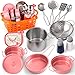Veitch fairytales Kids Play Kitchen Toy Accessories Set Toddler Cooking Playset Colorful Stainless Steel Pots and Pans Birthday Gifts for 3+ Girls Boys (Pink)