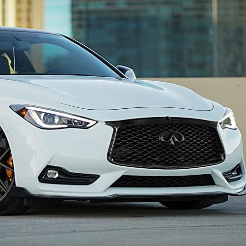 100% Real Carbon Fiber Front Grille Grill Trim Cover fit for compatible with 2017-2022 Infiniti Q60, Add-On Front Bumper Grill Overlay Cover