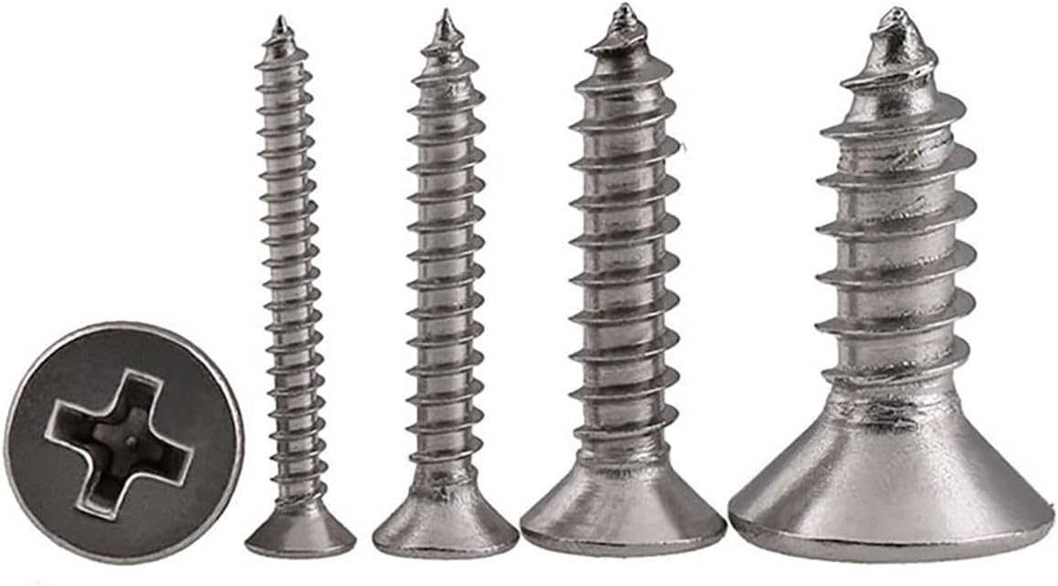 50 Pcs M4 304 Wood Screws, Stainless Steel Flat Head Self-Tapping Screws 8mm-70mm (M4*35mm)