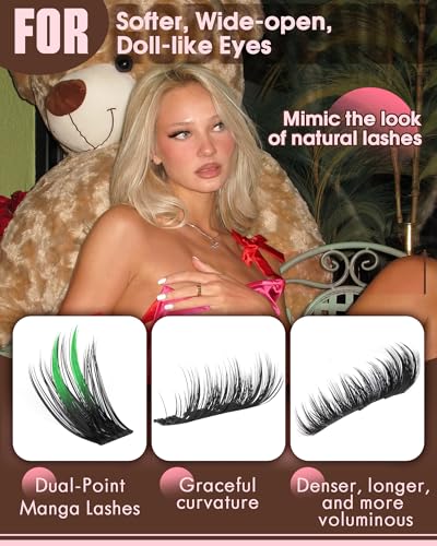 Image of Wispy Manga Lash Clusters Kit Natural Eyelash Clusters Kit Fairy Cluster Eyelash Extensions Anime Individual Lashes C Curl Lash Extension Kit Waterproof DIY Eye Lashes Cluster Glue
