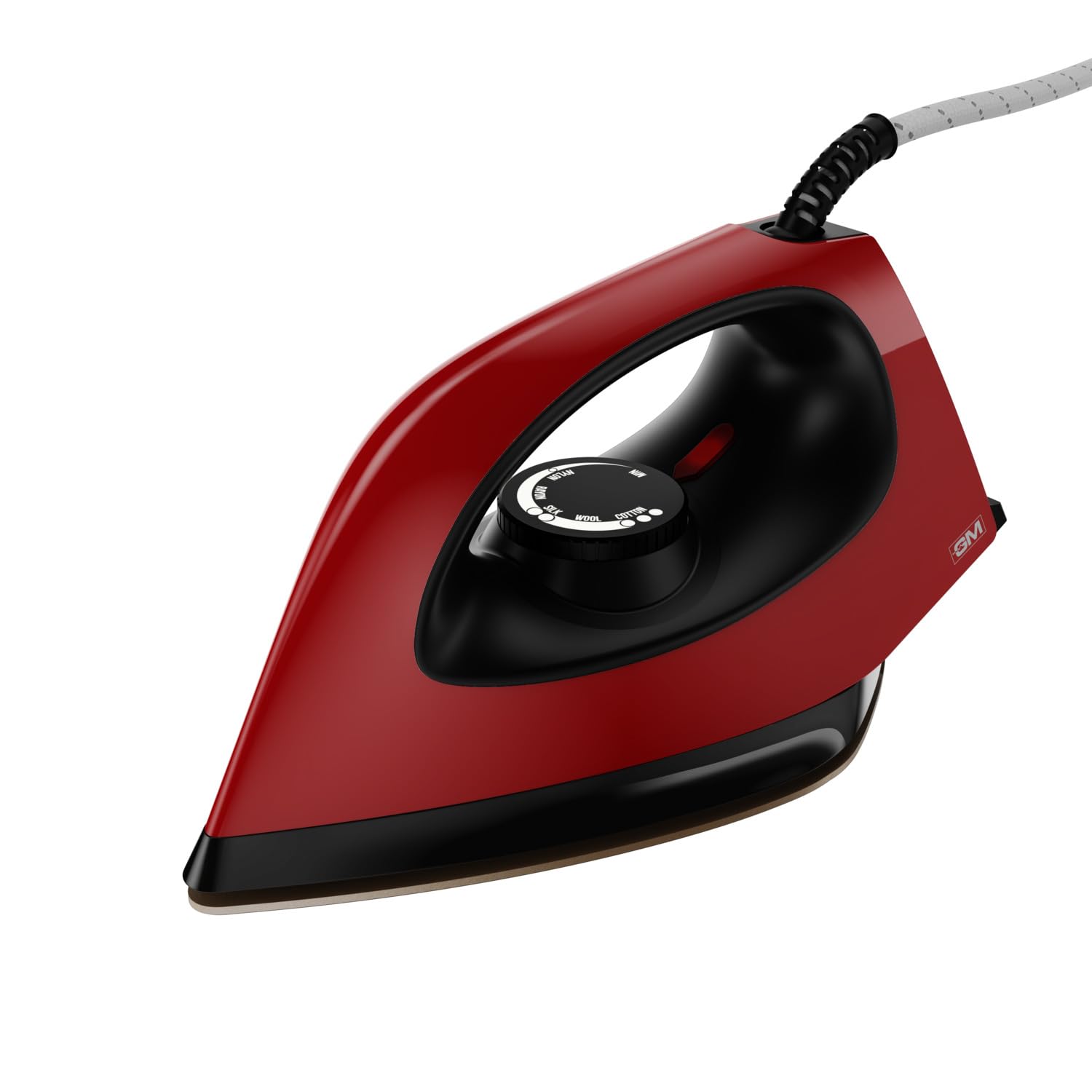 GM Orca Premium 1100 Watt Dry Iron Press | Dual Layer German Non-Stick Soleplate | 2 Year Manufacturer Warranty | 1.8 Meter Wire with 360° Swivel Cord | Shock Proof Body with Wider Sole Plate - Red