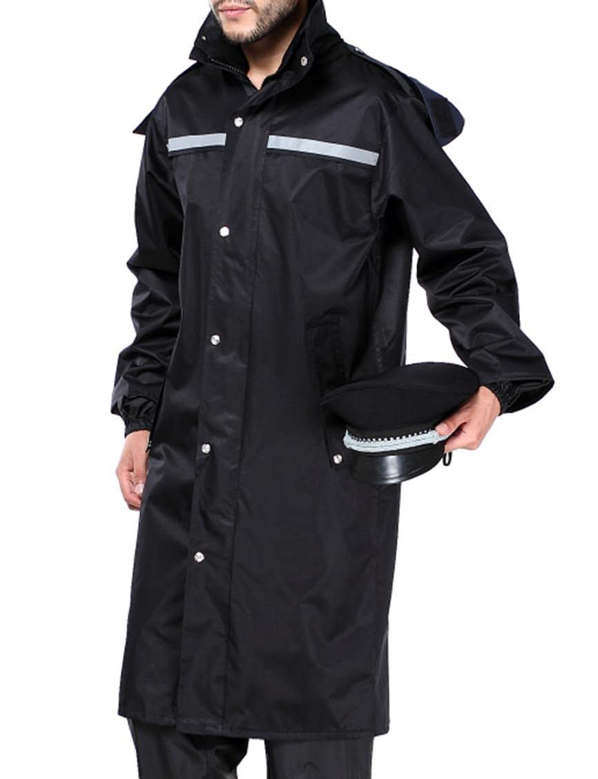 Coutyuyi Homme Veste de pluie imperméable à long manteau de pluie pour capuche réutilisable Vêtements de pluie légers réfléchissants