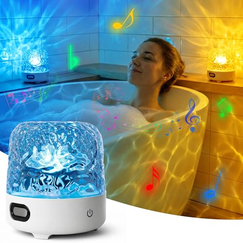 Curleis Shower Lamp Waterproof with Bluetooth Speaker, SPA-Like Ocean Shower Light with White Noise, Bathroom Lamp with 16 Color Ocean Wave Projector for Inside Shower&Bathtub, Touch&Remote Control