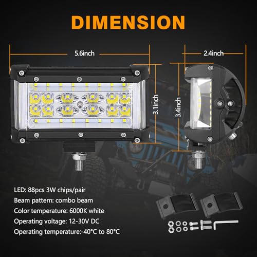 Side Shooter LED Light Pods, Muto-Beam 2PCS 5Inch Quad Row Light Bars LED Fog Lights Off Road Driving Lighting Spot Flood Combo Light Work Lights for Truck UTV ATV SUV Boat Tractor