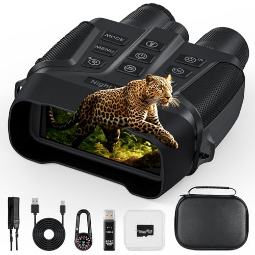 ITEFDTUTNE Night Vision Goggles, 58MP Full-Color 4K Night Vision Binoculars, 5X Digital Zoom and 1968FT Viewing Range, 4'' Screen with 64GB TF Card,5000mAH Rechargeable Battery for Camping Hunting