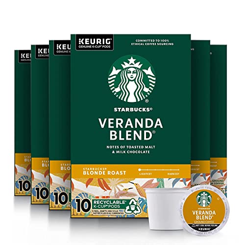 Image of Starbucks Coffee K-Cup Pods, Veranda Blend Coffee, Blonde Roast 100% Arabica Coffee, Keurig Genuine K-Cup Pods, 10 CT K-Cup Pods Per Box (Pack of 6 Boxes)