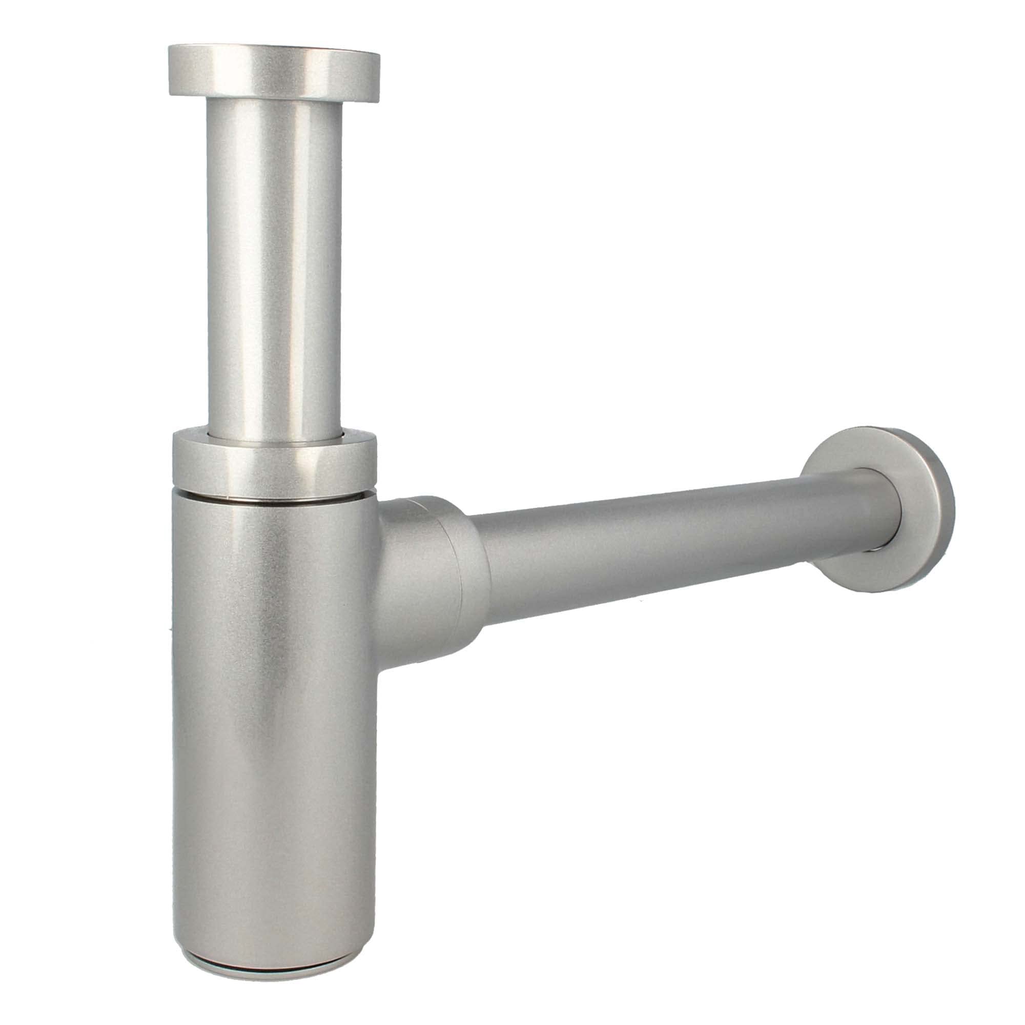 tecuro Design Siphon Universal für Waschbecken - Silber edelmatt - 1 1/4 Zoll x 32 mm - Flaschensiphon, Ablaufgarnitur für Waschbecken/Waschtische mit Reinigungsöffnung - 575400