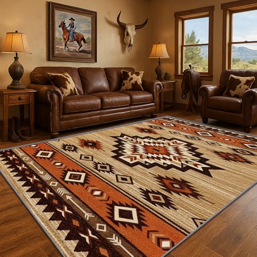 Yoozitrees Aztec Rug 3x4 - Native American Southwest Geometric Area Rugs Navajo Bohemian Door Mat Washable & Non Slip & Soft Small Carpet Aztec Home Decor (Orange Camel)