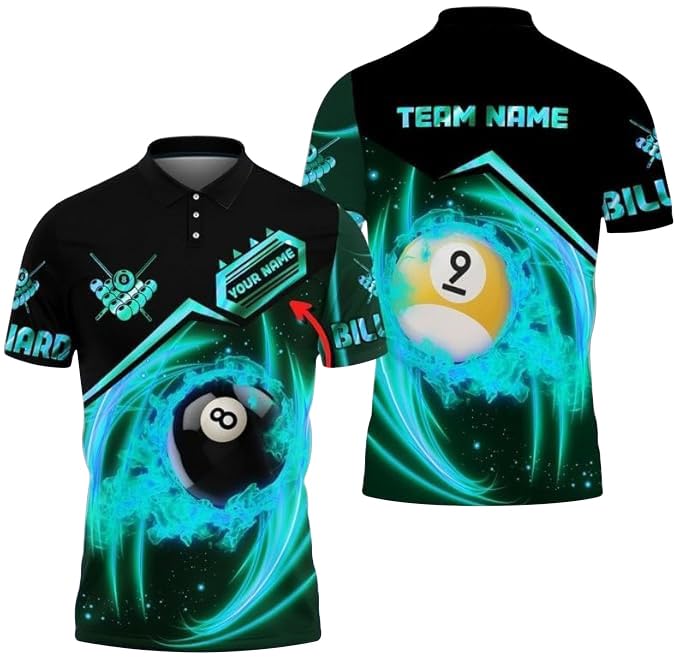 Rock Strike Billiard Personalized Name Polo Shirt, Team Name Unisex Shirt Polo Shirt, Billiard Shirt for Men, Mens Polo Shirts for Gifts, Short Sleeve Men's Shirt Black
