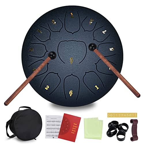 JAMITE Tambor de Lengüeta de Acero de 10 Pulgadas y 13 Tonos,Tambores de Hendidura Tongue Drum Instrumento de Percusión Handpan con Bastones y Bolsa de Viaje para Yoga,Meditación,Alivia el Estrés Cover