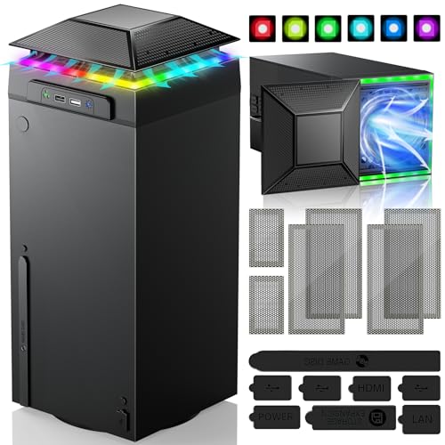 RGB Cooling Fan for Xbox Series X with Dust Filter & 7 RGB LED Light Modes,Auto Fan Speed Adjustable by Temperature,Cooler & Light Independent Touch Switch, Cooling System Horizontal for Xbox Series X