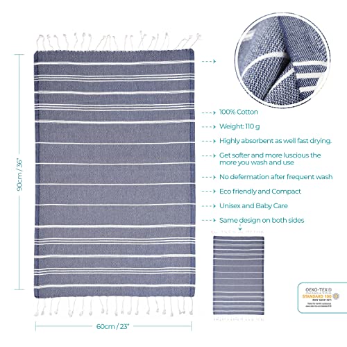 Cacala 100% Turkish Cotton Kitchen Tea Towels, Highly Absorbent Luxury Soft Quick Drying Dish Towel With Hanging Loop For Gym, Yoga, Bath, Sports, Cleaning And Kitchen (23 X 36), Dark Blue #TOP5