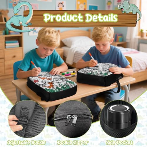 Color Your Own Backpack Coloring Dinosaur Backpack for Boys 8-12 with Markers Personalized Doodle DIY School Bag for Kids 17 inch Art Crafts Bookbag4