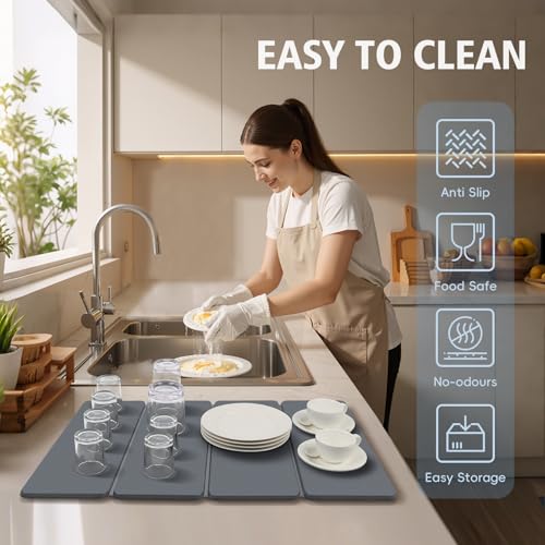 Large Stone Drying Mats for Kitchen Counter, Quick Dry Stone Dish Drying Mat 24"(L)×16"(W), Foldable Absorbent Diatomaceous Pad for Dish Rack, Plates, Cups, Pans by HQAUT - Image 5