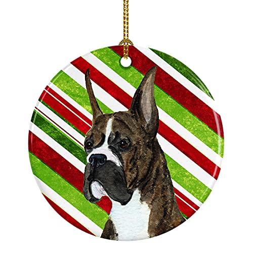 Caroline's Treasures Boxer Candy Cane Holiday Christmas Ceramic Ornament Christmas Tree Hanging Decorations for Home Christmas Holiday, Party, Gift, 3 in, Multicolor