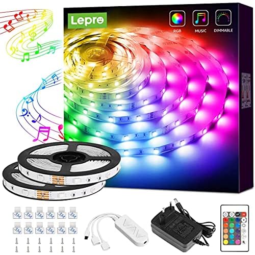 Lepro Luces LED Habitación 10M, Tira LED RGB, Sincronización de Música, Luz LED Musical 5050 SMD, 12V 24 Teclas Cinta LED Autoadhesivas, LED Strip para Decorativa TV, Fiesta, Dormitorio, Coc