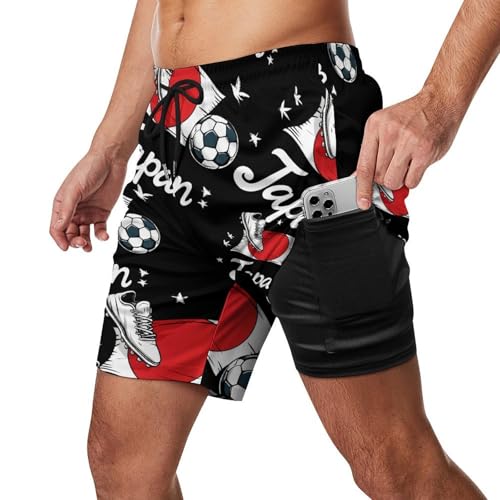 Japan Flag Jersey Japanese Soccer Mens Swim Trunks with Quick-Drying Lining Beach Shorts for Outdoor Sports2