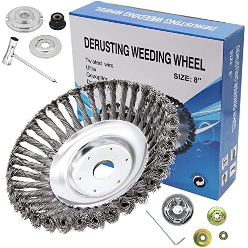 CZS 8 Inch Wire Wheel Brush Cutter Trimmer Head, High Strength Joint Twist Knot Steel Wire Weed Cutter with Adapter Kit for Deburring, Dust Removal, Polishing